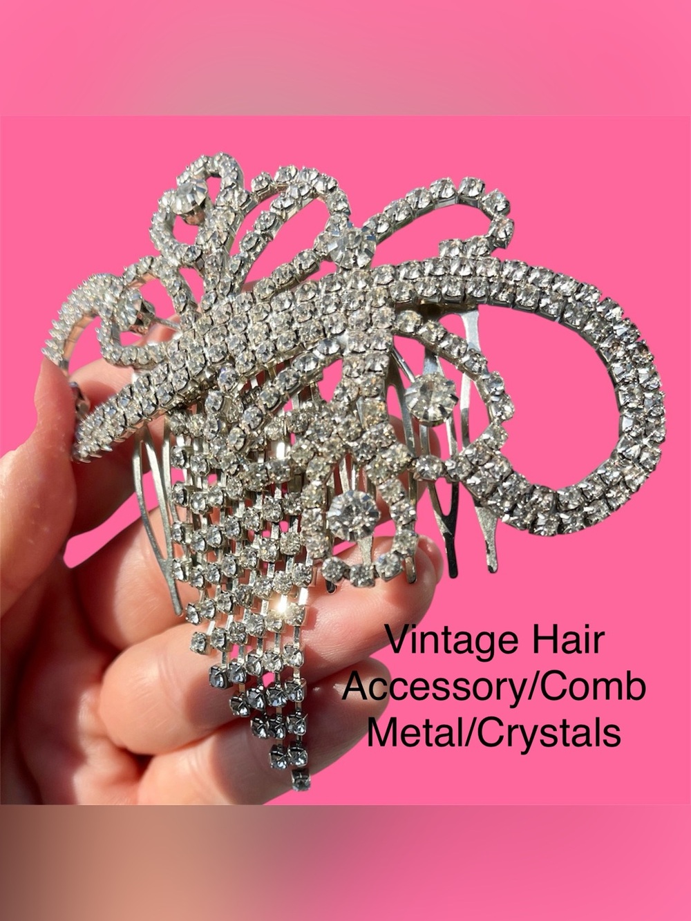 Vintage Rhinestone/Crystal/Metal Hair Comb - Silver Bridal Hair Accessory